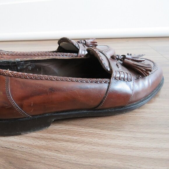 COLE HAAN BRAGANO Cognac Leather Tassel Slip On Loafers Preppy Made In Italy - - Picture 7 of 15